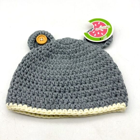 NWT Melondipity Grey Sugar Bear Hat and Booties 0-3monts - Picture 2 of 5